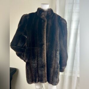 London Fog Dark Brown with Black Faux Fur Coat